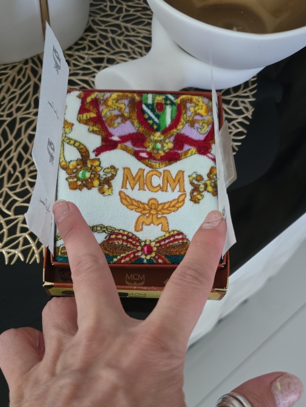 MCM White Multicolor Logo-Print Hand Towel